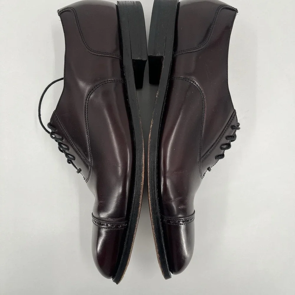 FLORSHEIM Men's 10D Brown Burgundy Leather Oxfords Cap Toe High Shine Dress Shoe